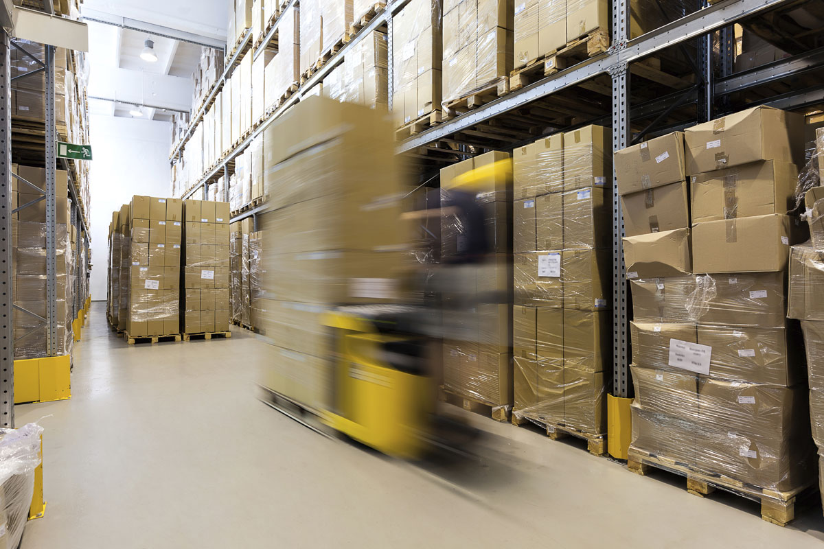 warehouse forklift in motion